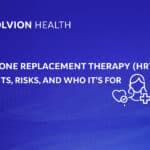 Create a Solvion Health featured blog image at 1536×630 px using a deep Solvion-blue gradient background with subtle wave accents. Render the article headline in bold, all-caps, clinical-modern sans-serif typography, flat pure white (#FFFFFF) with no gradients, shadows, glow, bevels, or transparency. Include a single topic-relevant white line icon (flat #FFFFFF) that directly represents the article subject; icons must change per article and may not be reused. Do not embed the logo during image generation. After generation, overlay the official Solvion Health logo in flat white (#FFFFFF), sized to exactly 180 px wide, positioned top-left with a 48 px left margin and 40 px top margin, maintaining a 24 px clear safe zone on all sides. The logo must have no effects or rescaling and must never compete with the headline. Export as a clean PNG with no sharpening or compression artifacts. title: Hormone Replacement Therapy (HRT): Benefits, Risks, and Who It’s For